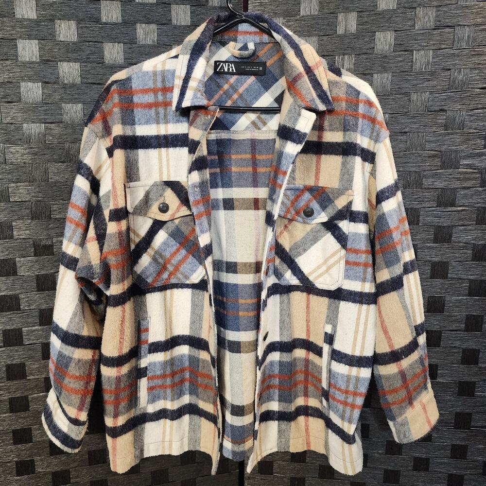 Zara Wool Blend Plaid Jacket Coat long sleeve Size Small